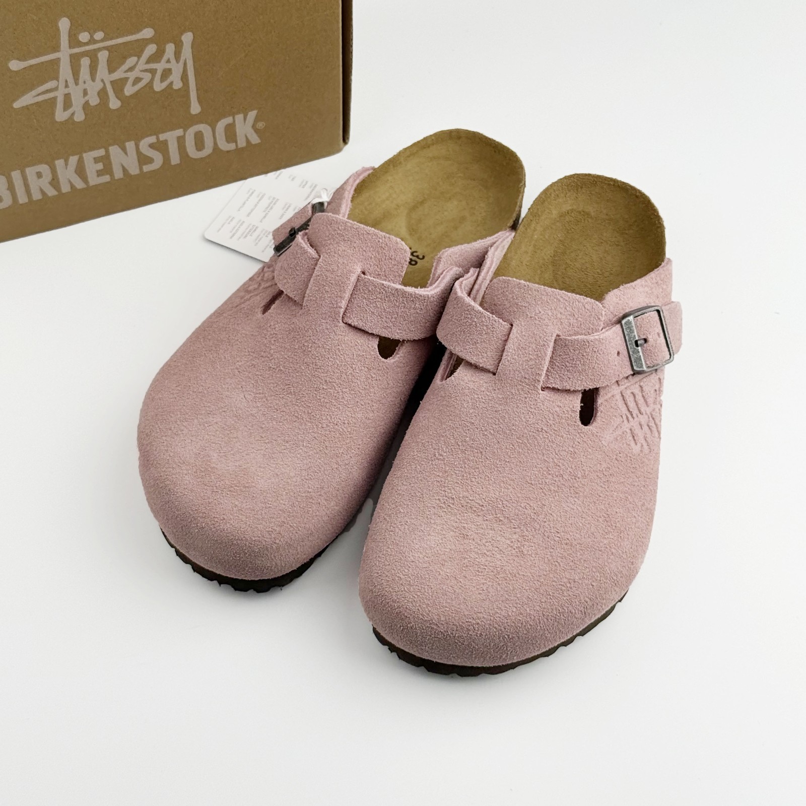 Birkenstock Boston X Stussy Suede Comfort Clog Pink Women’s and Men’s Shoes