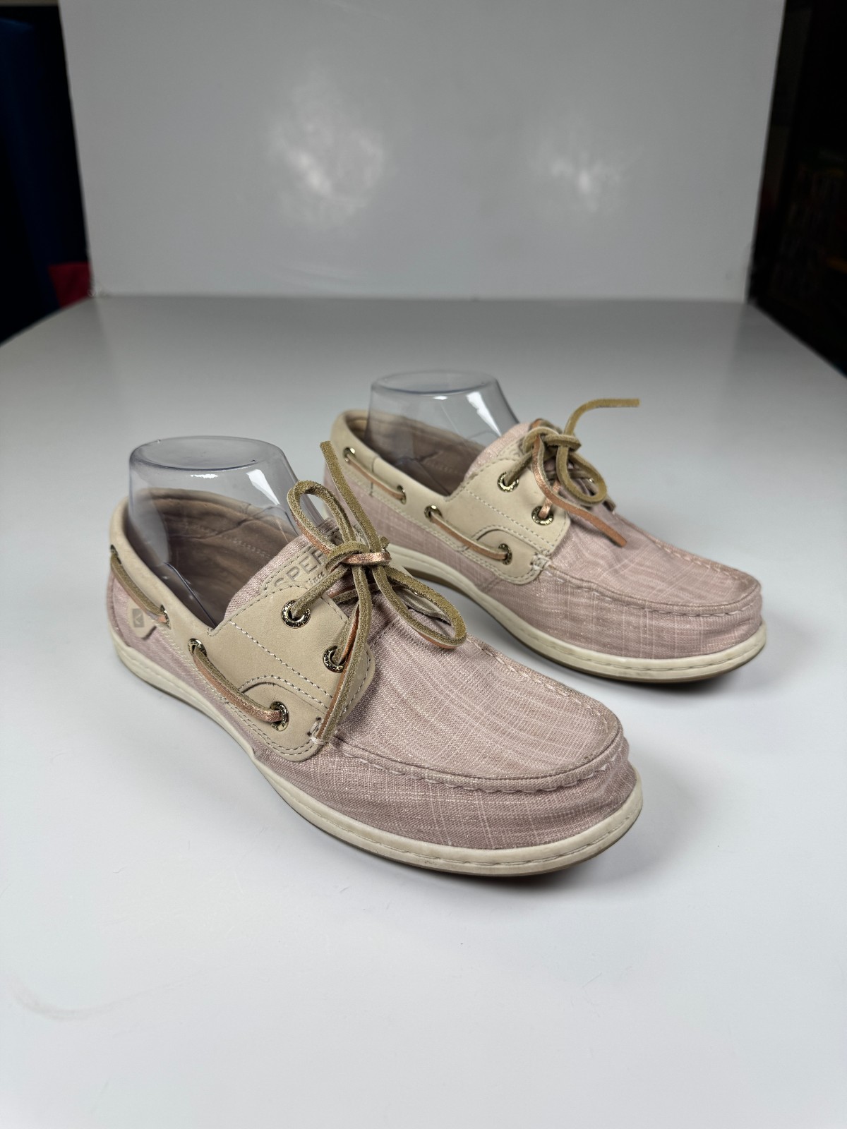 Sperry Koifish STS86519 Womens 7.5 Linen Pink Sparkle Moc Toe Lace Up Boat Shoes