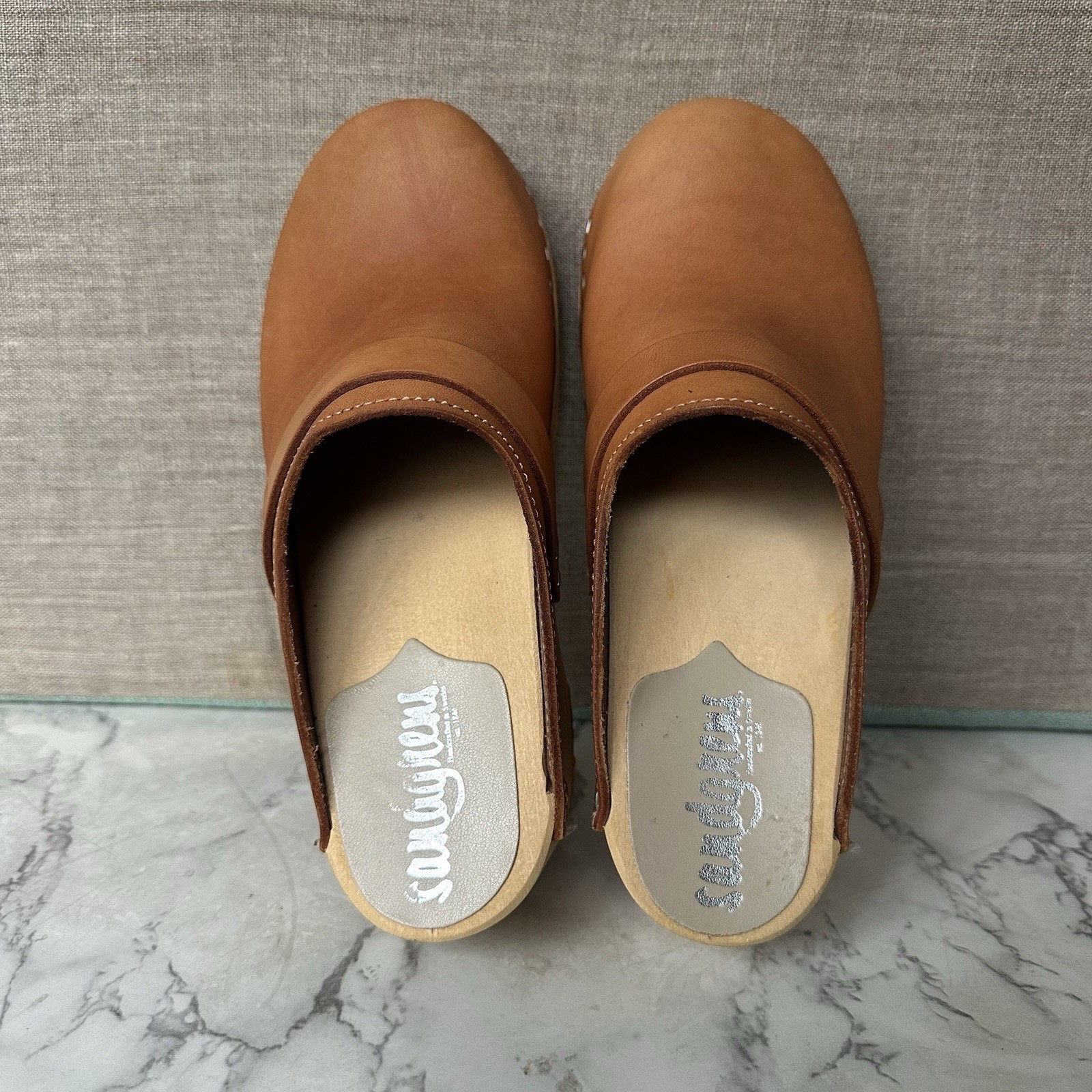 Sandgrens Tokyo Classic Clog Mule Caramel Saddle Tan Brown Size 36 US 6 EUC