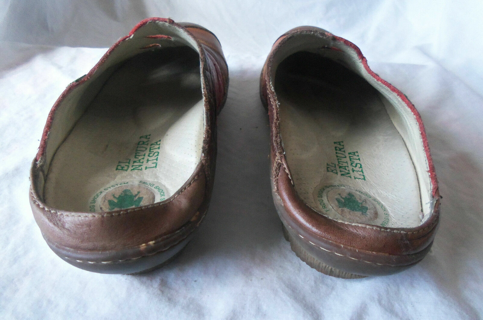 EL NATURALISTA N425 Ginkgo RED BROWN LEATHER STRIPE SLIDES CLOG MULES SHOE 40 8