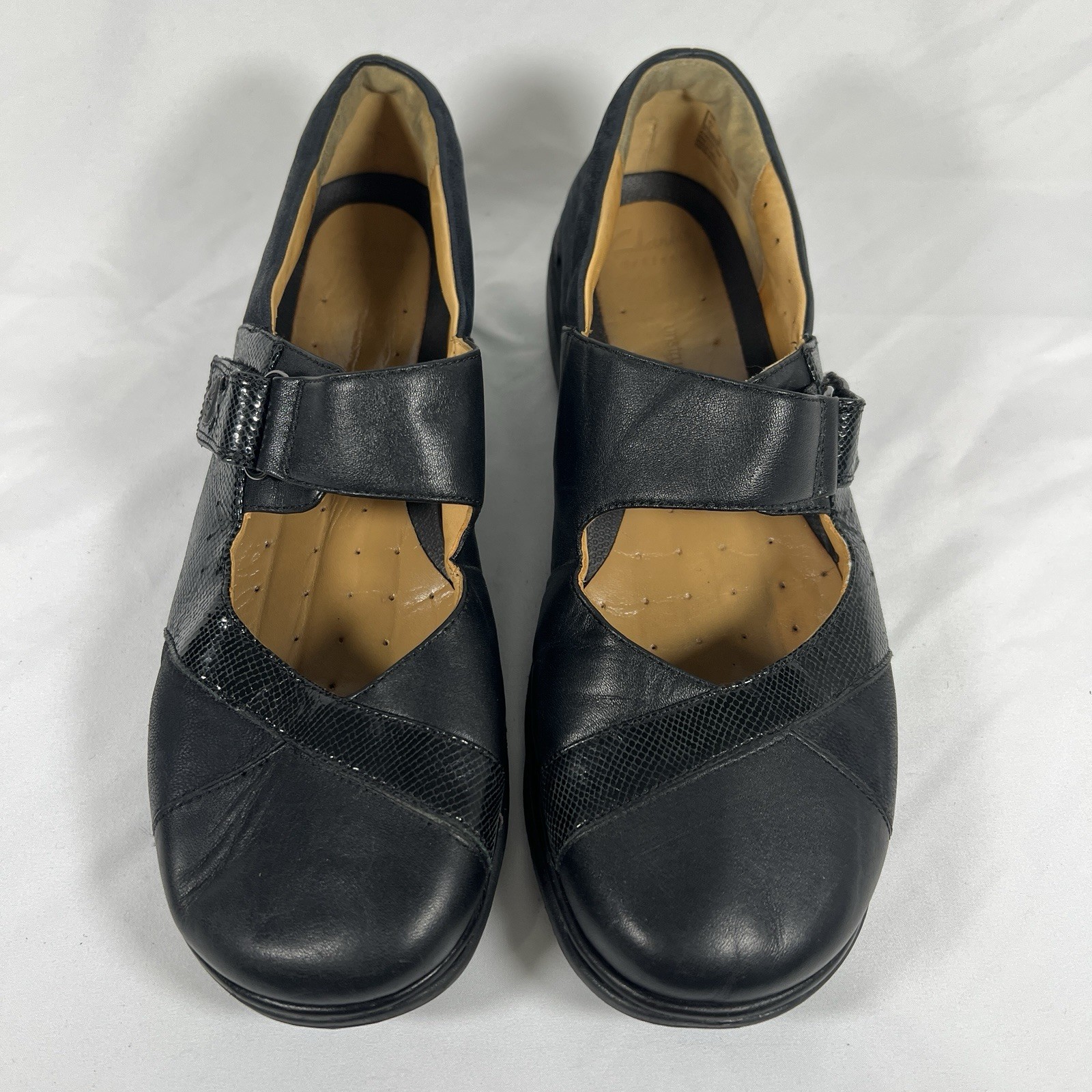 Clarks Unstructured Black Leather Mary Jane Hook Loop Comfort Shoes Women’s 11
