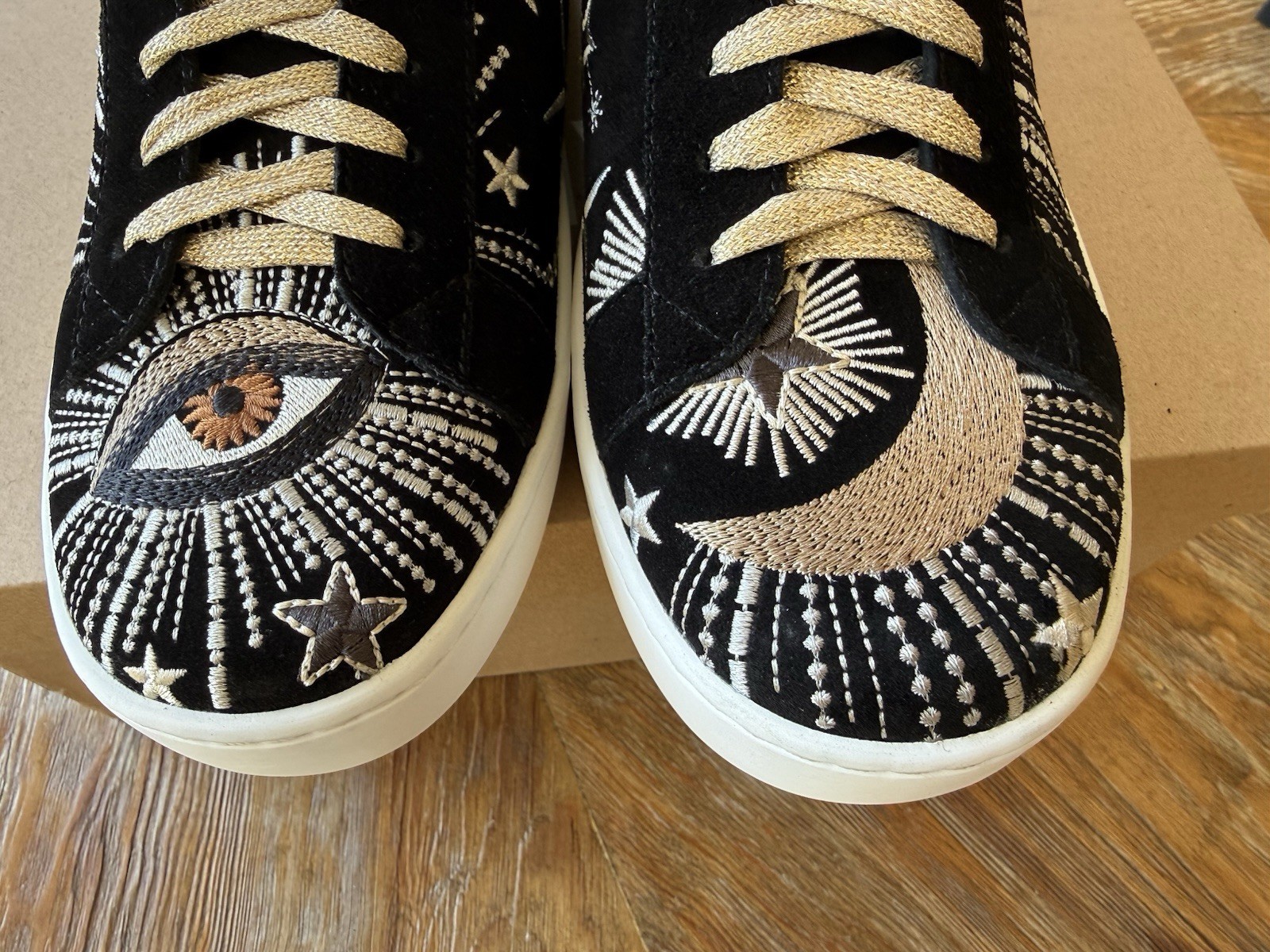 New in Box Johnny Was Lace Up Celestial Embroidered Suede Sneakers Size 9