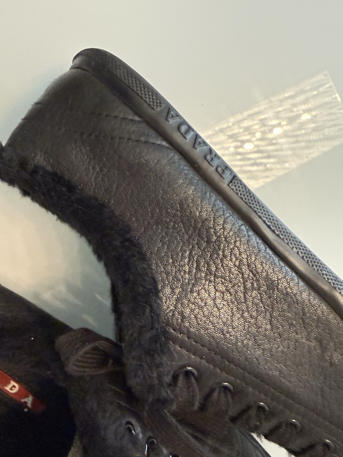 Prada Leather Shearling Trim Sneakers – Excellent Condition