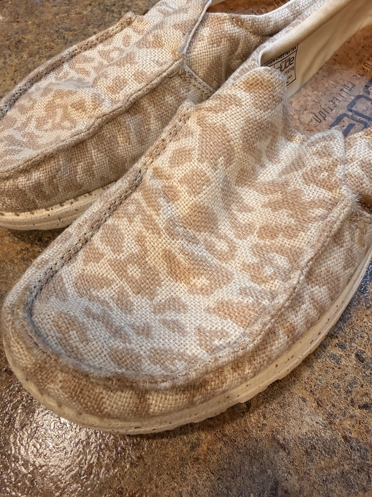 Hey Dude Misty Womens Size 10 Woven Cheetah Tan Slip On Leopard Walking Shoes