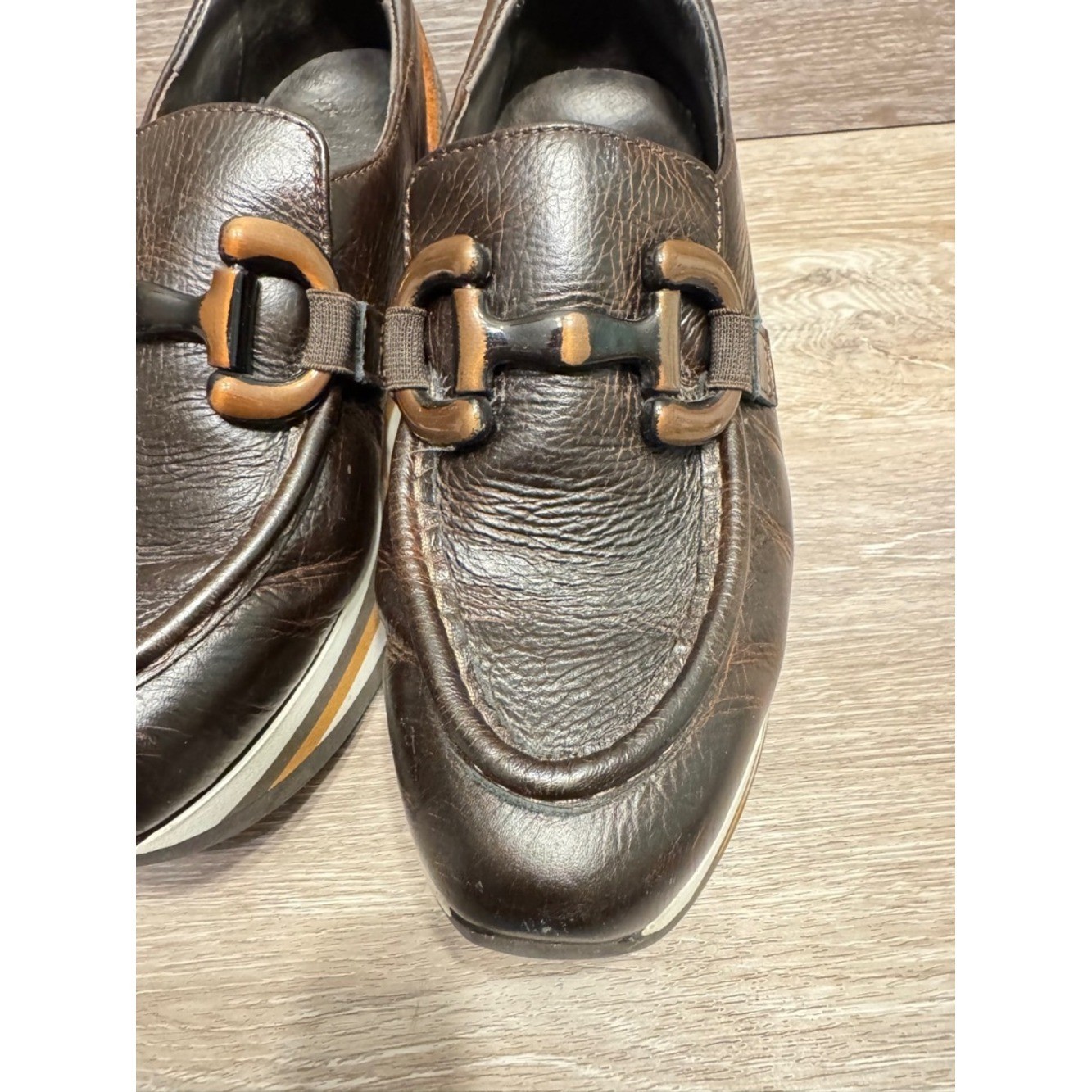 Softwaves Alina Cognac Leather Platform Loafers Sz 36.5 US 6.5