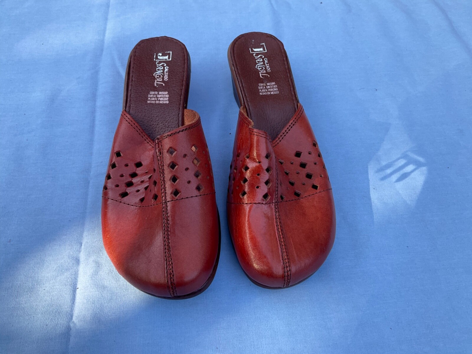 Calzado Sangal Mexican Lightweight Orange Sandal Wedge Low Heels Shoes Sz 6.5 A
