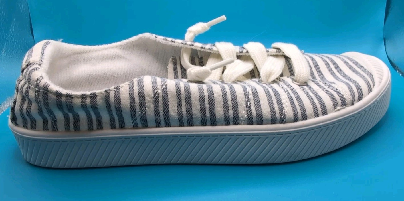 POP Comfort Fit Womens ‘Calm’ Size 7.5M Grey Striped Textile Cloth Sneakers