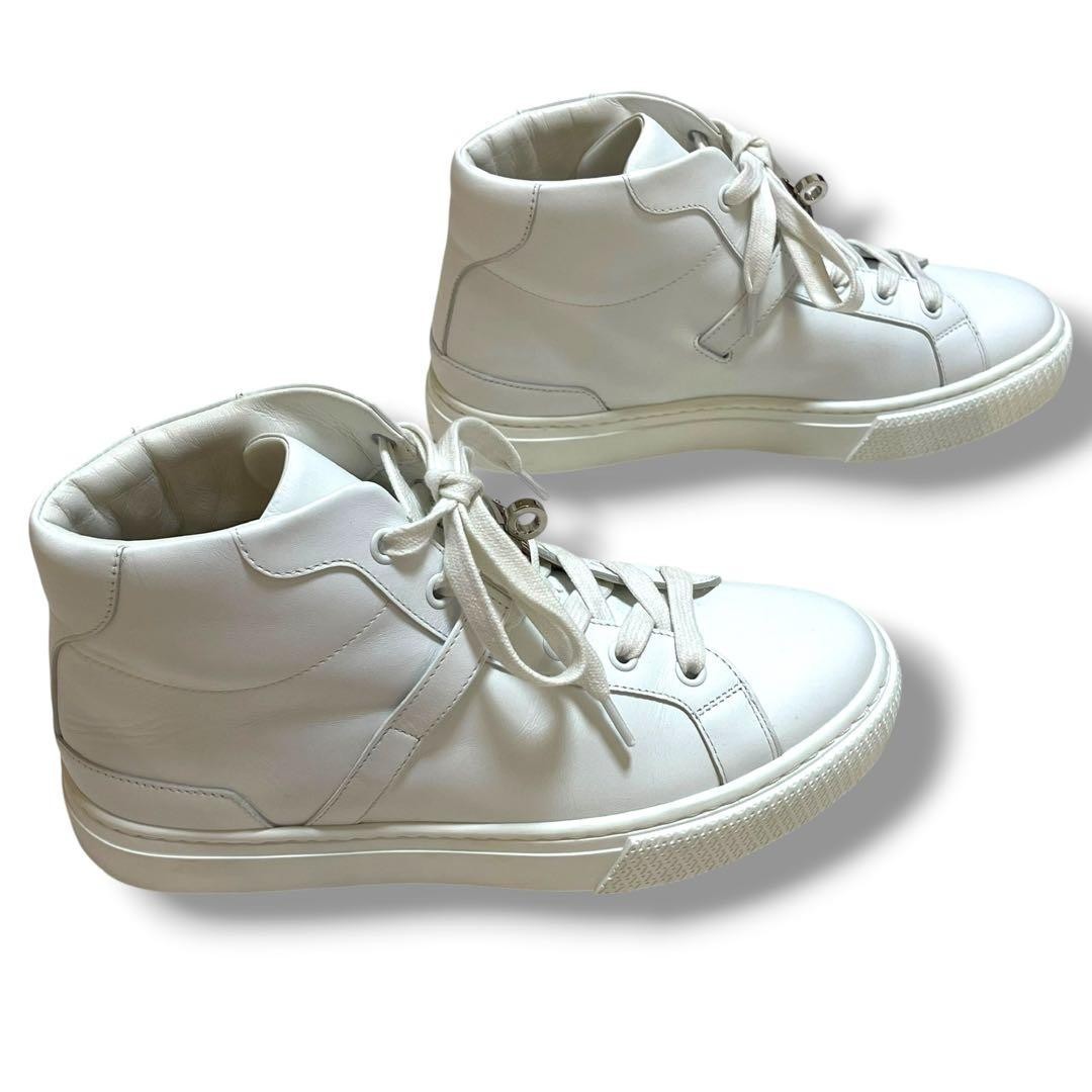 HERMES Daydream High Top Sneakers White Leather Kelly Buckle Women’s EU36 US6