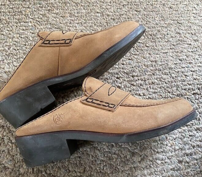 ARIAT Women’s Clogs Shoes Tan Leather Mules Western size 8