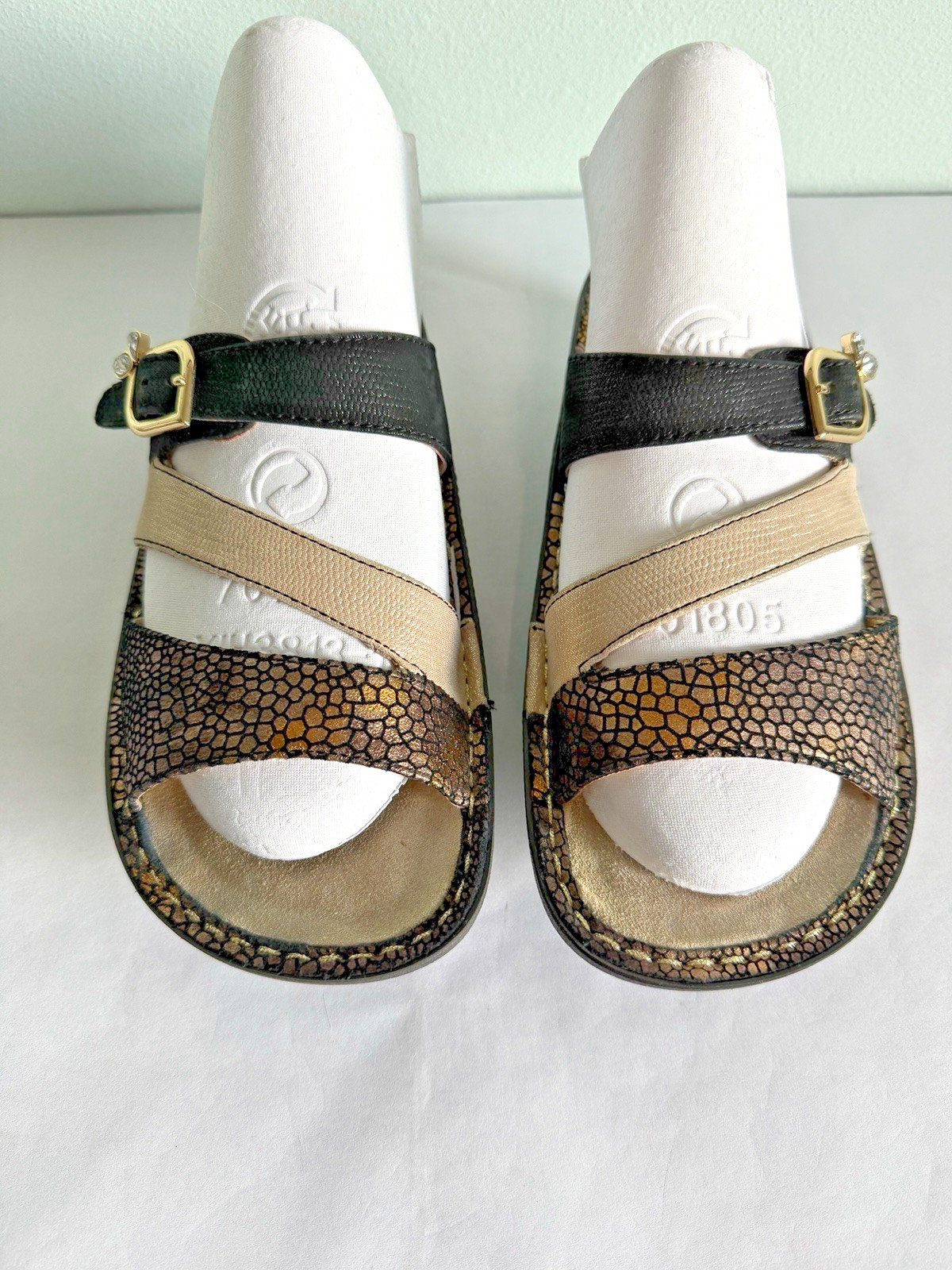 ALEGRIA Colette Unity Black Gold Womens 38/8-8.5 Comfort Art to Wear Snake Print