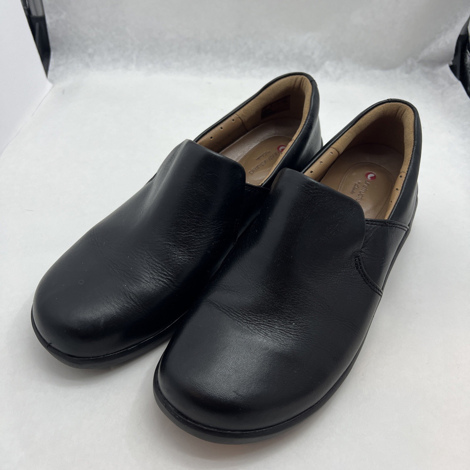 Clarks Unstructured Leather Slip-On Shoes Un Loop 2 Step Brown Women Size 8