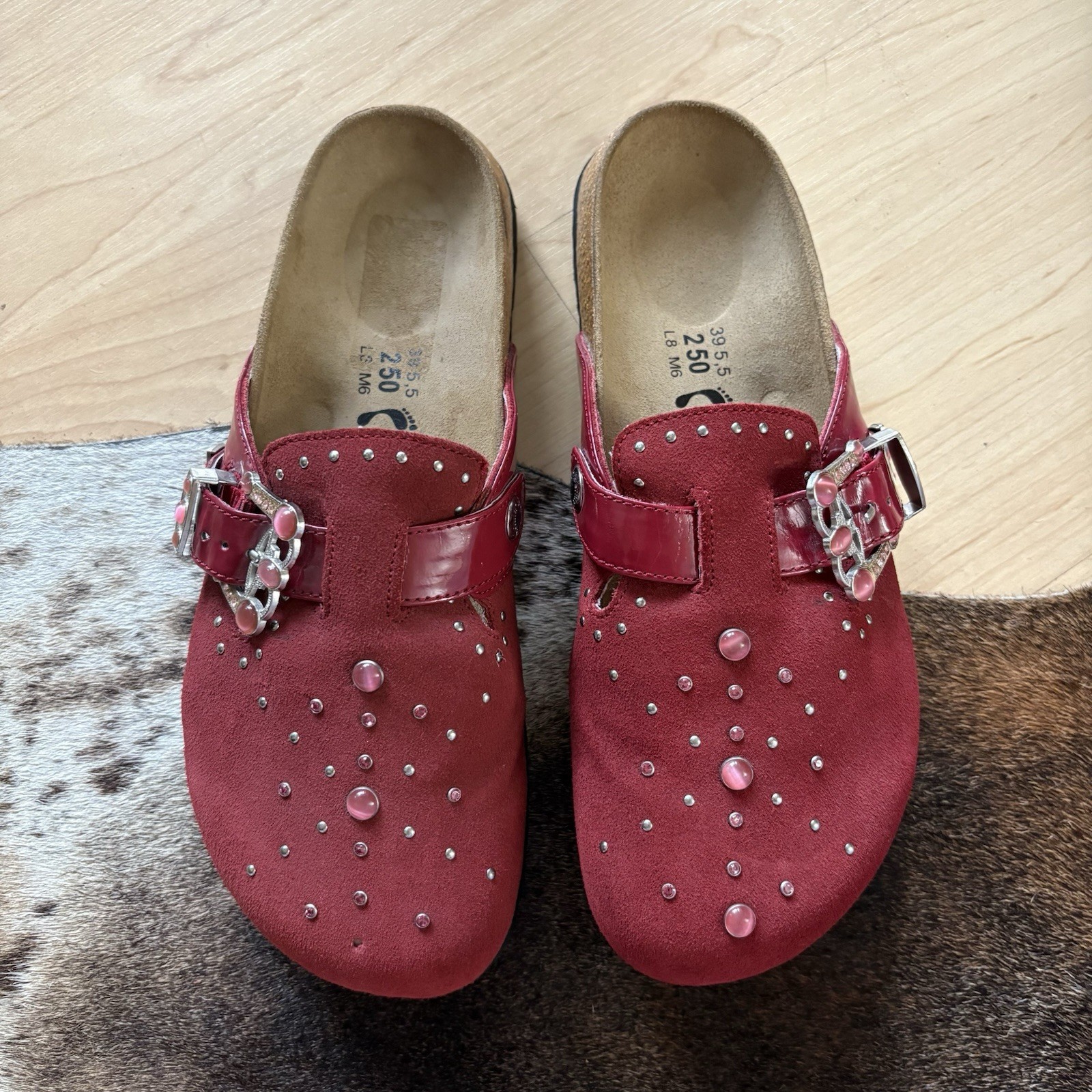 BETULA BY BIRKENSTOCK Red Studded Suede Clogs Size 8