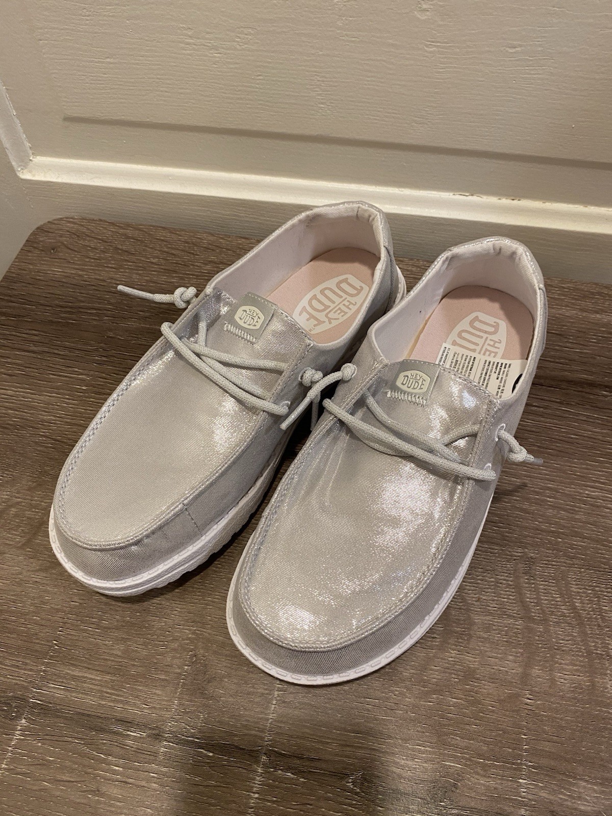 Hey Dude Wendy Metallic Shine Silver Slip-On Lightweight Comfort Women 7 M 38