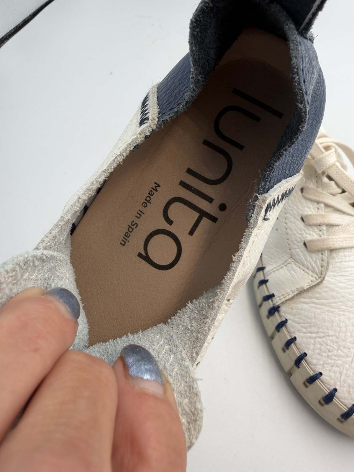 Lunita Luna Shoe Womens 7 Navy Blue White Lace Up Casual Leather Cushioned Spain