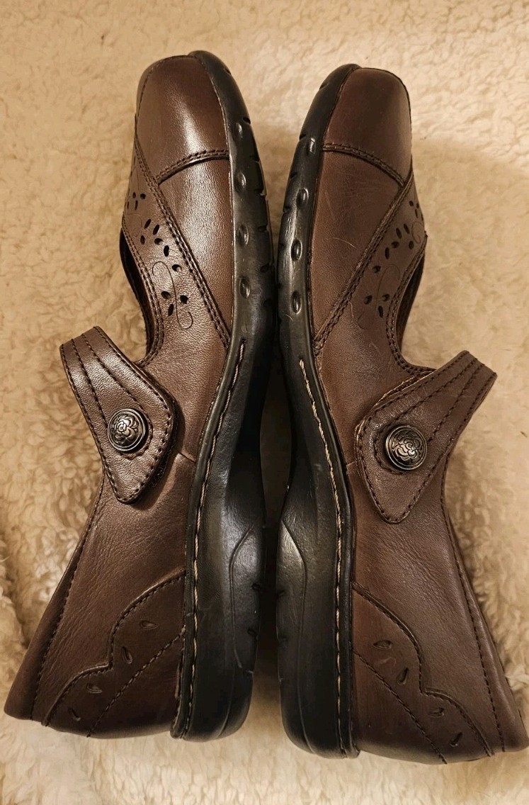 Cobb Hill Petra Mary Jane Leather Loafers Brown Laser-cut Wedge Shoes Womens 8 N