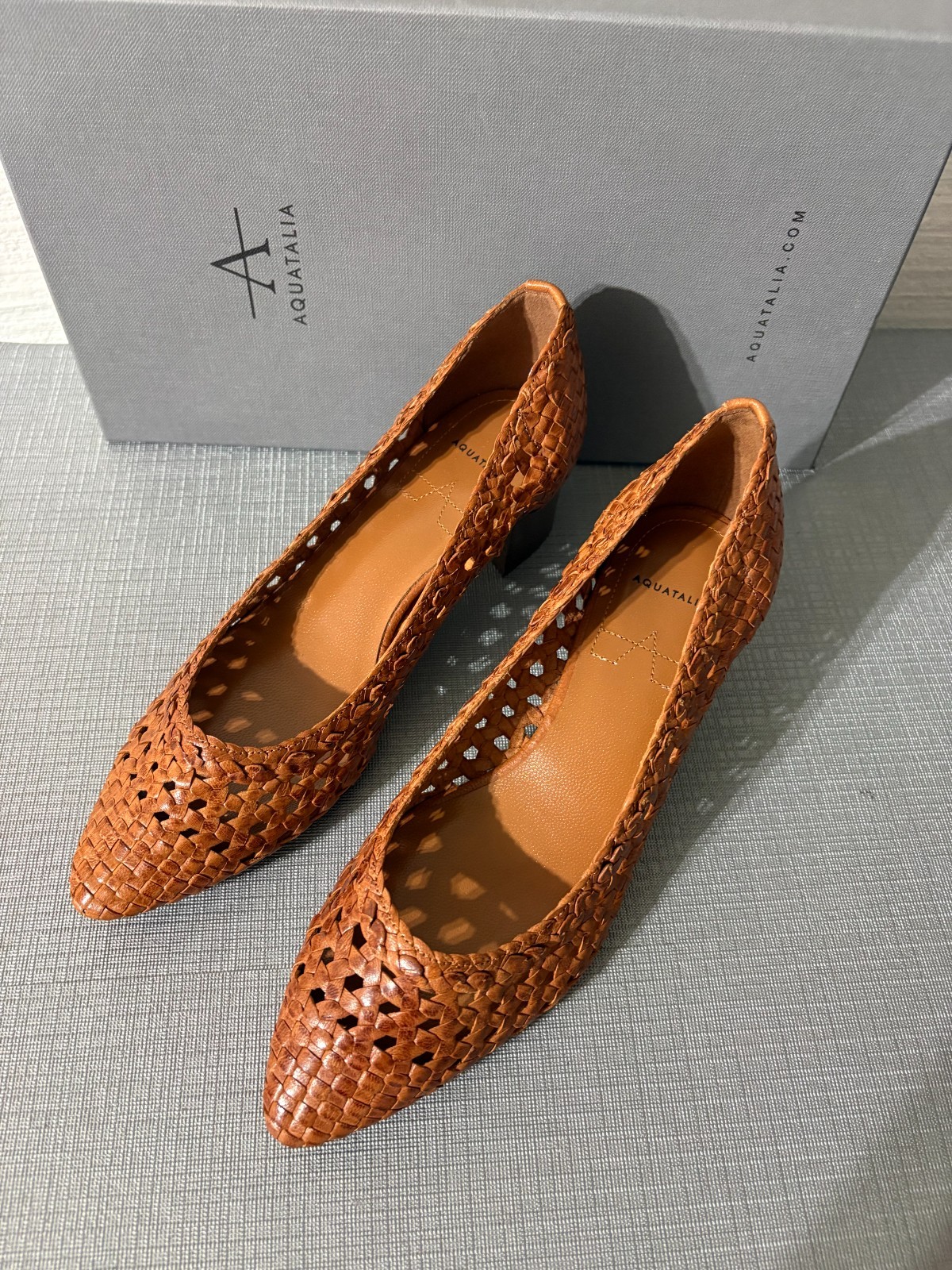 Cognac ~ AQUATALIA PASHA WOVEN PUMPS MSRP$495 made in ITALY