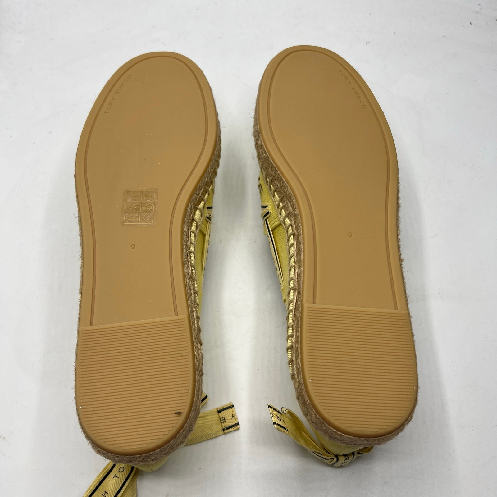 Tory Burch Tory Ribbon Espadrille Blonde Straw Dark Seaweed Yellow Size 9 NEW