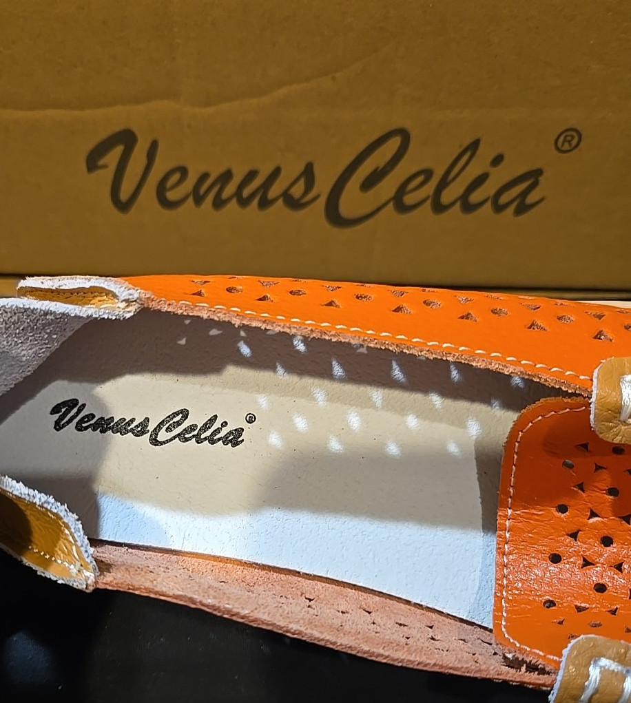 Venus Celia Concise Comfort Women’s Walking Loafers Orange Leather Size US 7 (M)