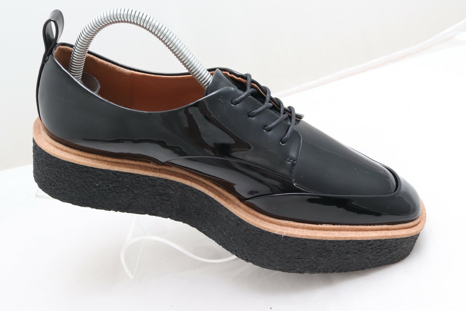 Zara Trafaluc Creeper Platform Oxford Shoe Women US 8 EU 39 Black Patent Lace Up