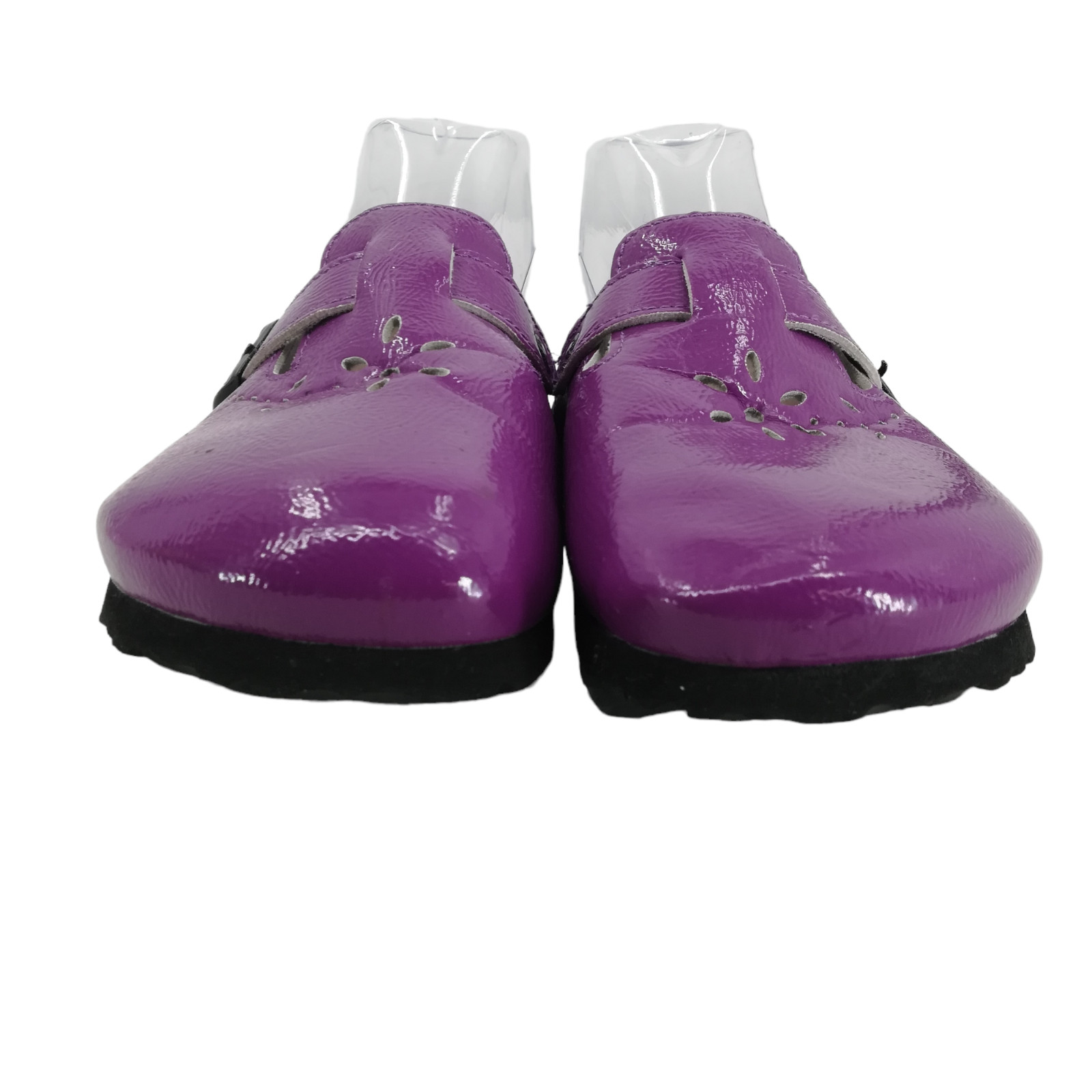 Betula Birkenstock Purple Slip On Leather Clogs Size 38 US 7 Flower Perforated