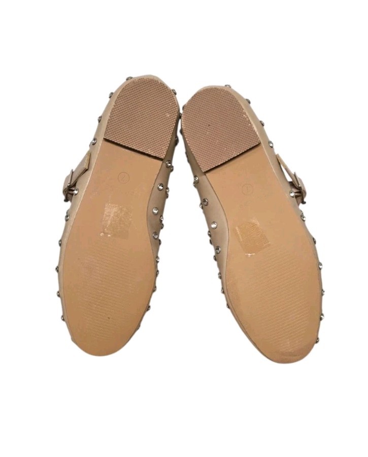 Berness Felicity Studded Mary Jane Ballet Flats Womens 6.5 Beige Nude Coquette