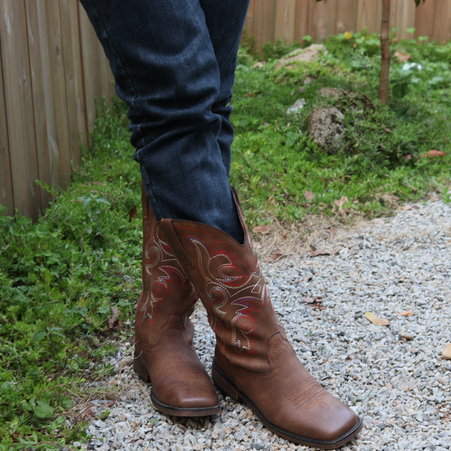 SheSole Women’s Square Toe Western Cowgirl Cowboy Boots Mid Calf Embroidered