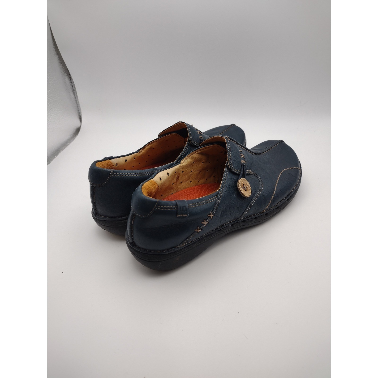Clarks Unstructured Un.Loop Navy Blue Leather Slip On Loafers Womens 6.5 M 35074