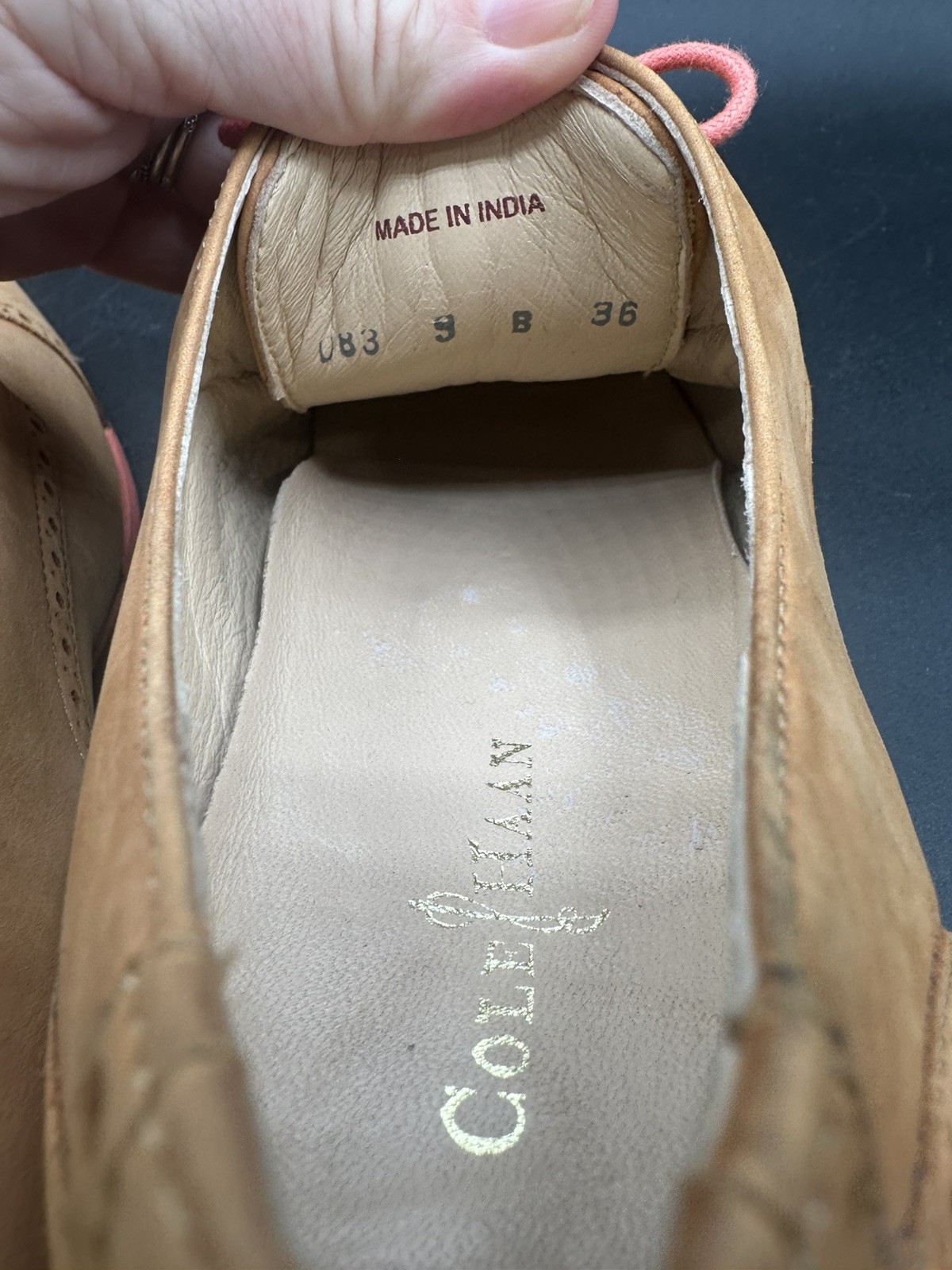 Cole Haan Gramercy Sandstone Nubuck Tan Coral Pink Oxford Shoes Women’s Size 9B
