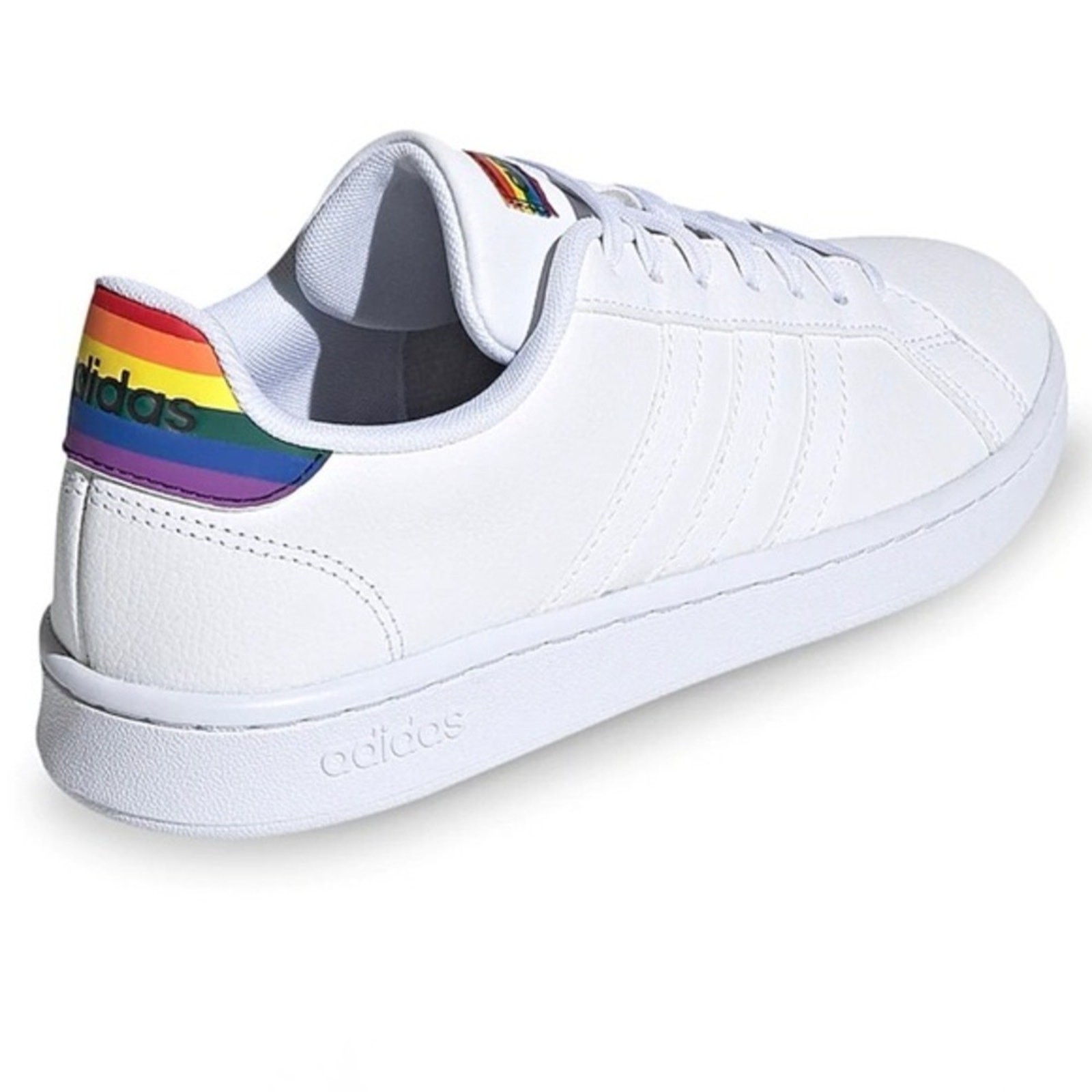 Adidas Grand Court Pride Sneakers White Rainbow Heel Women’s Size 7.5 Cloudfoam