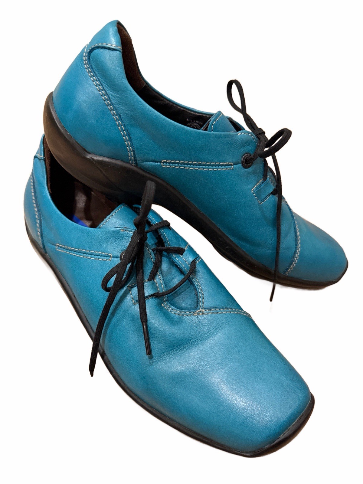 Wolky Rosa Leather Shoes Comfort Oxfords Peacock Teal blue Women Sz 42 11 EUC