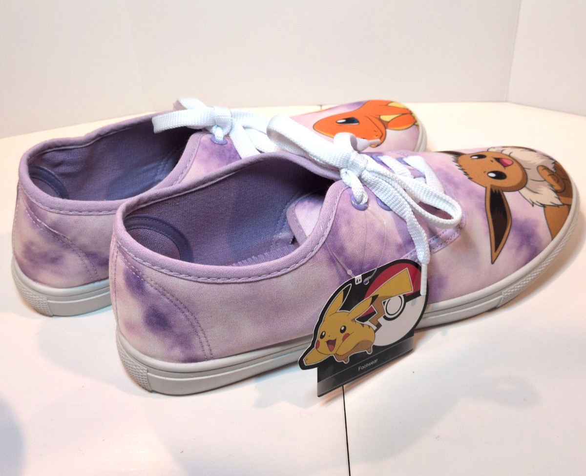 Pokemon Eevee Charmander Purple Tie-Dye Lace-Up Sneakers Sz 10 NWT