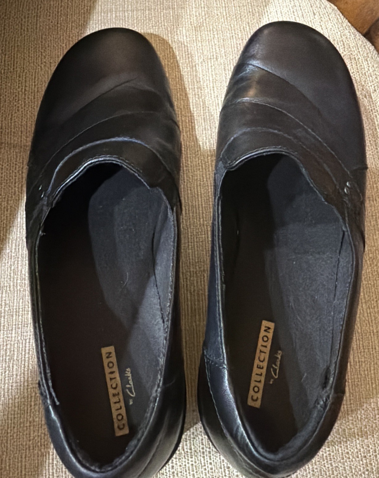 Clarks Collection May Marigold Women’s Slip-On Loafers Black Leather Sz 8.5 M