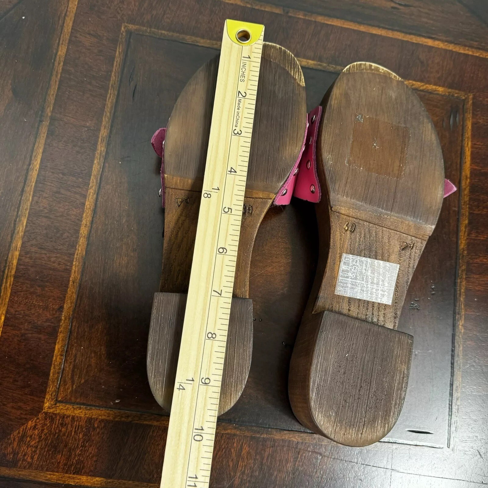 Y2K Leather Chunky Slip On Wood Clogs Slides Size 39 / 40 US 8.5/9