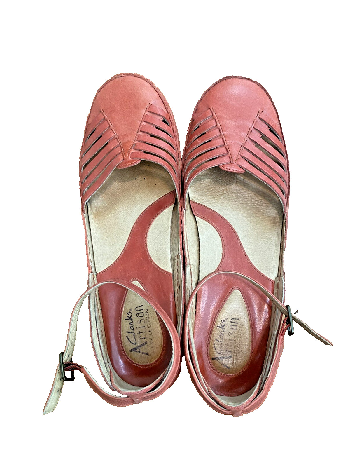 Clark’s Artisan Red Leather Man Made Comfort Shoes Womens Sz 7M