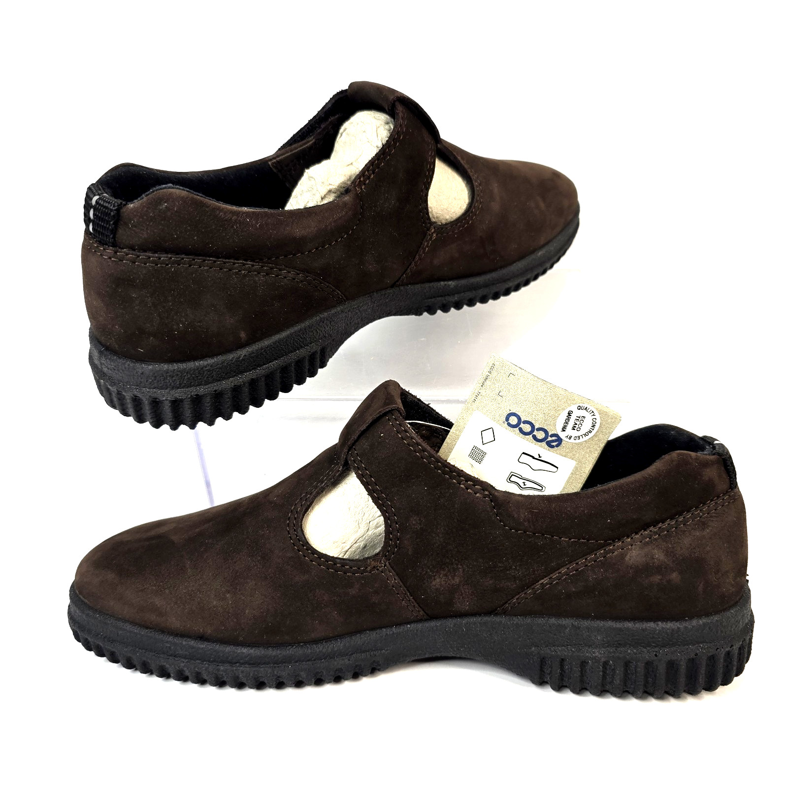 NWT ECCO Soft Women Size US 6-6.5 Brown Suede Mary Jane Hook Loop Comfort Shoes