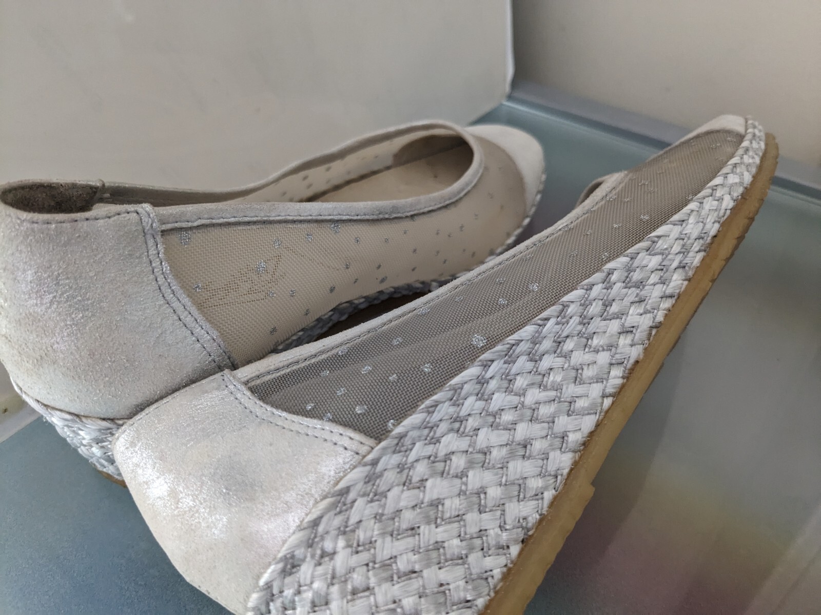 SPIFFY LEATHER/SYNTHETIC MESH UPPER S37 AU 6.5 WEDGE SHOES MADE IN SPAIN AS NEW