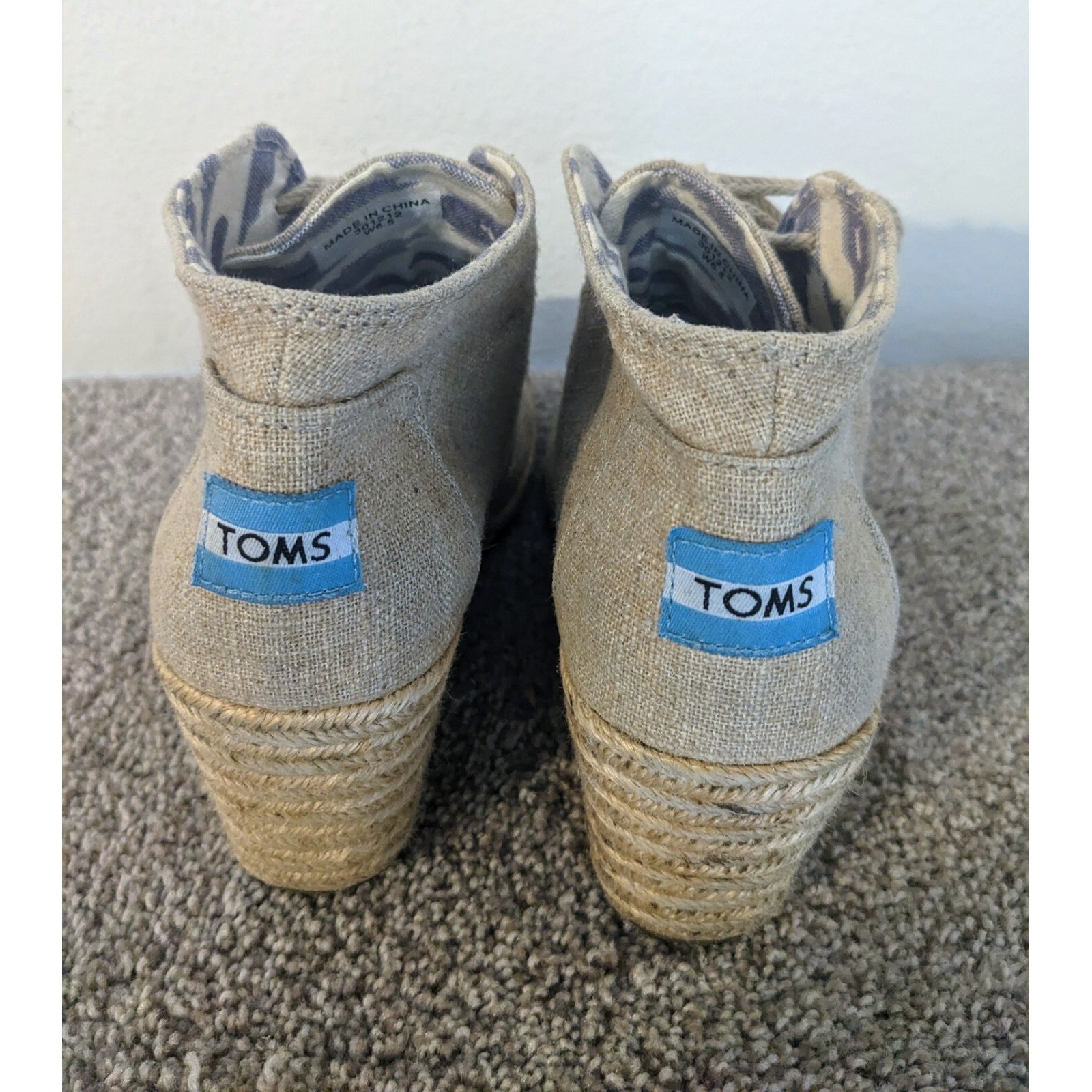 TOMS Desert Wedge Booties Ankle Espadrille Lace Up Taupe Neutral Casual6.5