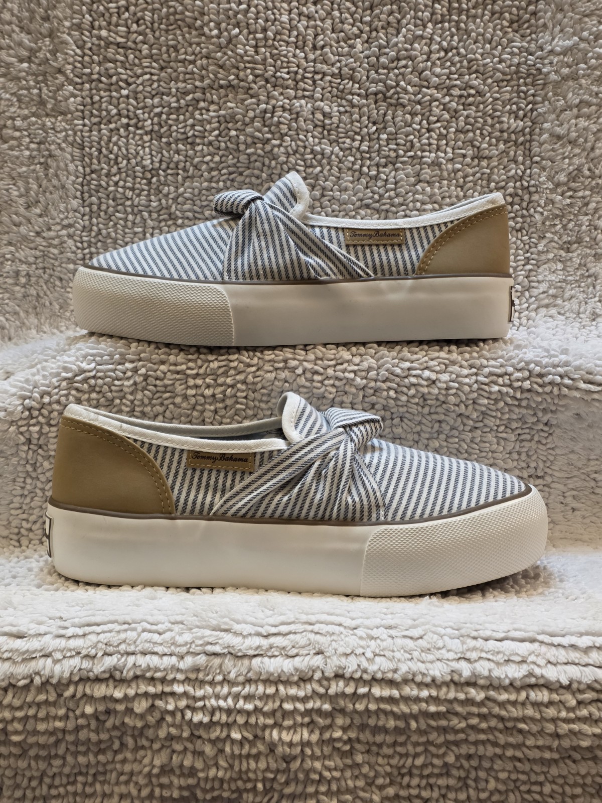 Tommy Bahama Blue White Striped Platform Slip On Womans 8.5 Shoes Casual