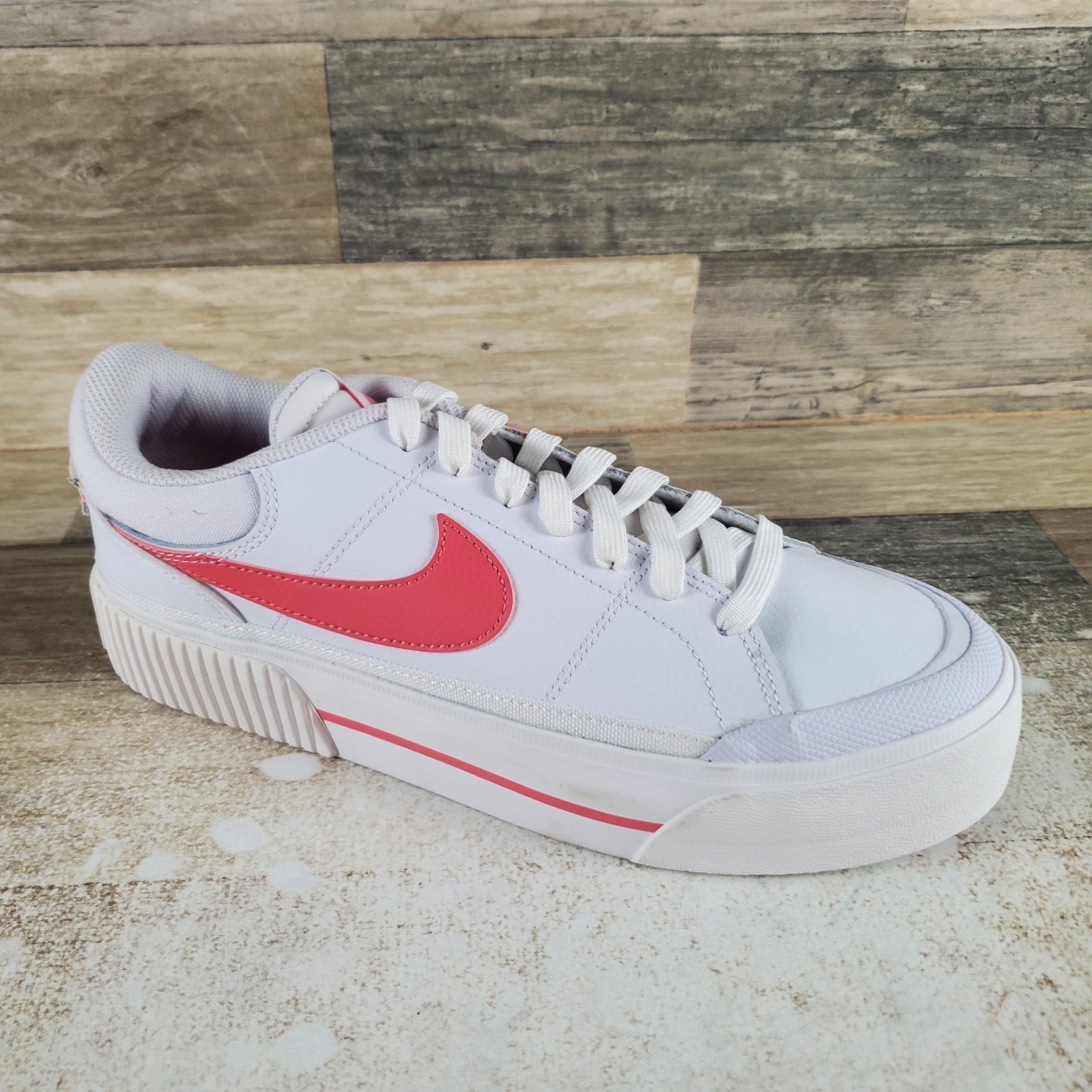 Nike Court Legacy Lift Womens Shoes Sz 9.5 White Red Leather Lace Up Sneakers