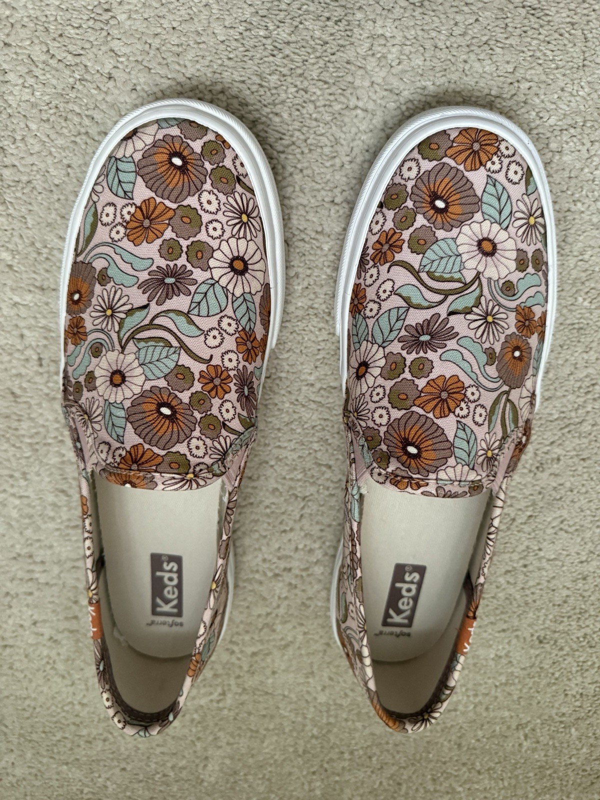 Keds Double Decker Slip-On Sneakers, Softerra, Floral Print, Pink, 7, NWOB