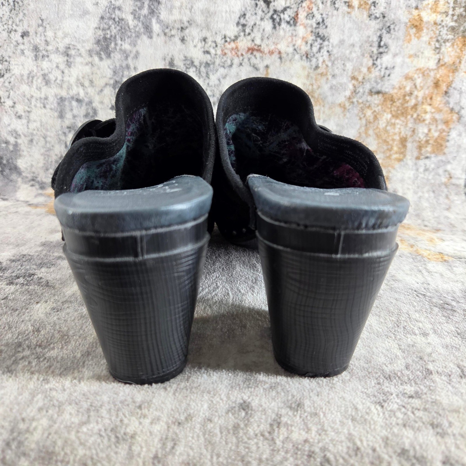 Dansko Black Suede Studded Clog Mules Womens EU 36 Buckle Strap Heels Boho