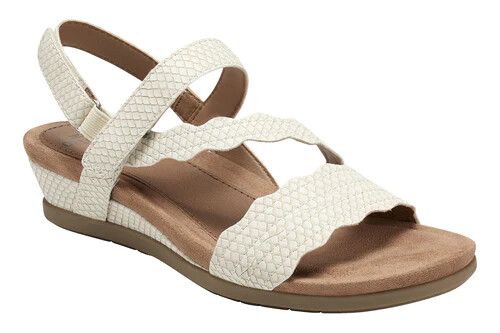 Womens Sandals Earth Origins Poppy Leather Recycled Slip Resistant Cream 8 WIDE