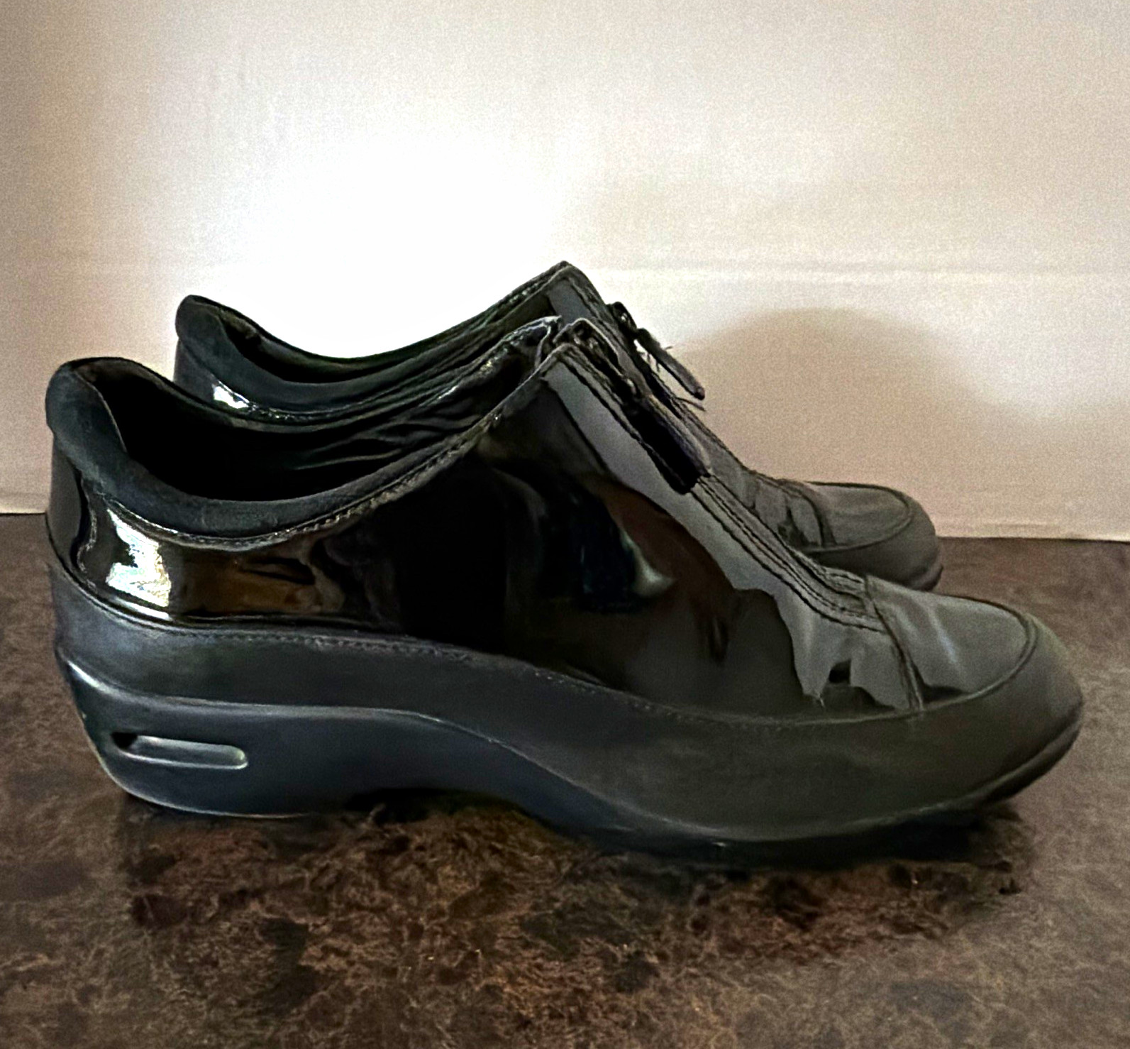 Cole Haan Women’s Black Patent Leather Waterproof Zip Wedge Sneaker 7B