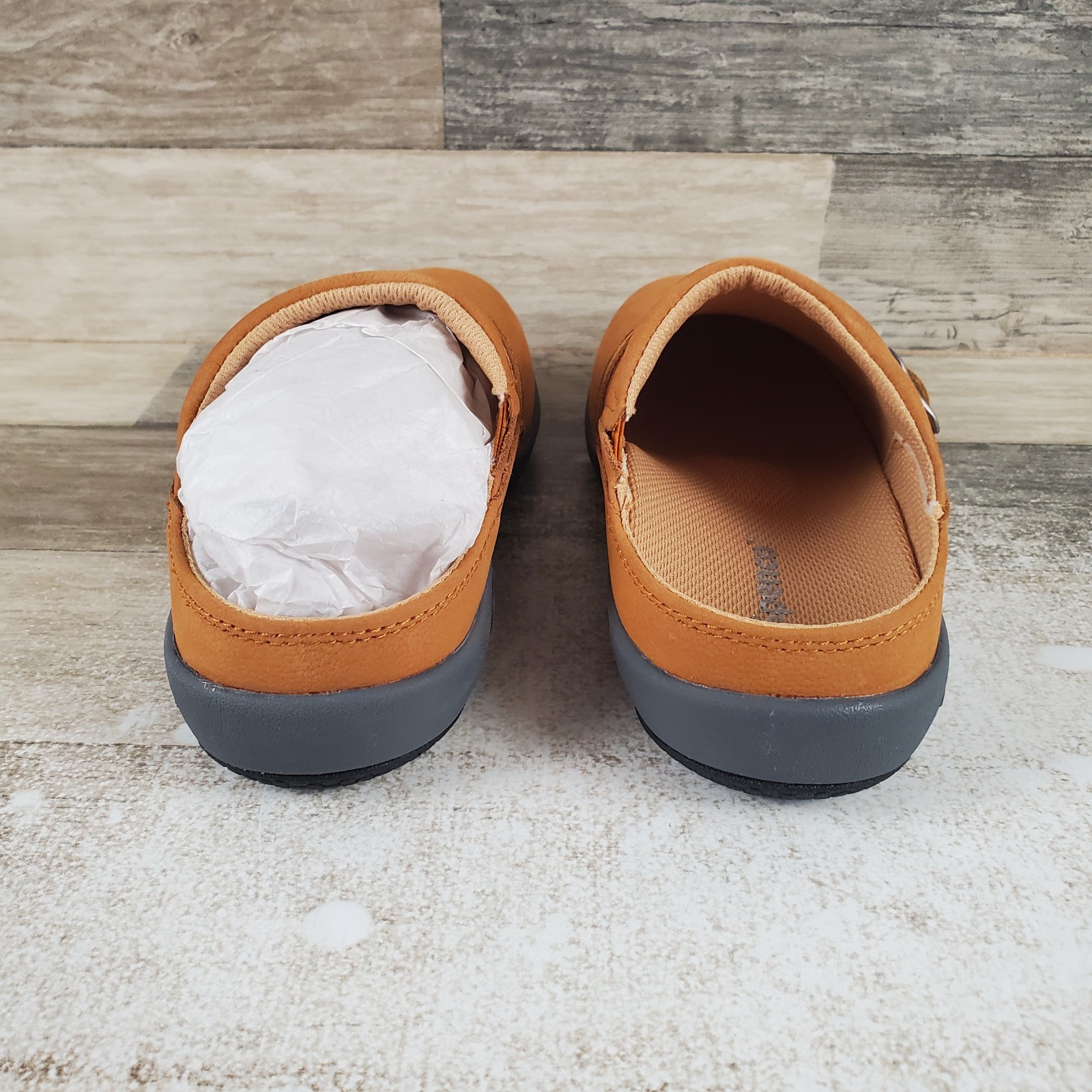 Spenco Sydney Womens Mules Sz 5.5 W Cognac Leather Comfort Slip On Round Toe