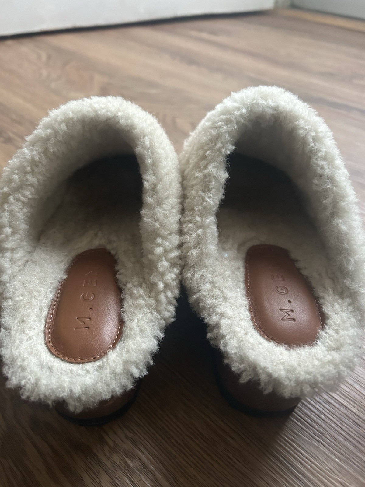 M.Gemi The Greta Tan Leather Shearling Clog Platform Mule Shoes EU 38.5 US 8.5