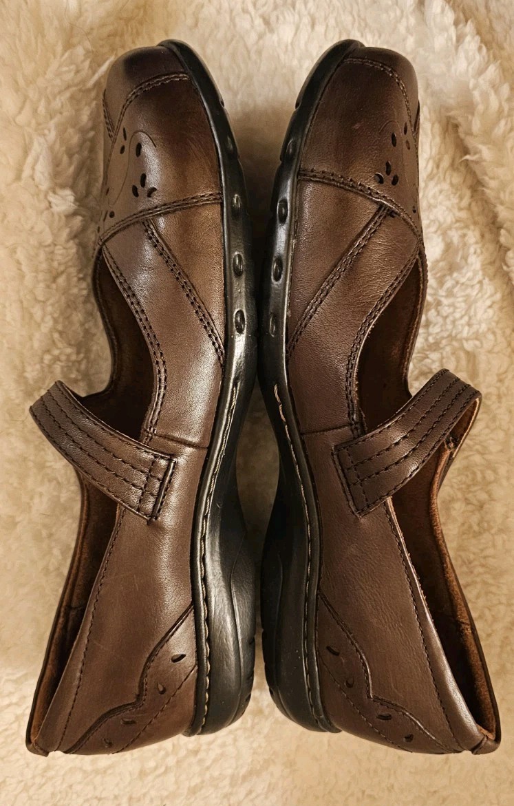 Cobb Hill Petra Mary Jane Leather Loafers Brown Laser-cut Wedge Shoes Womens 8 N