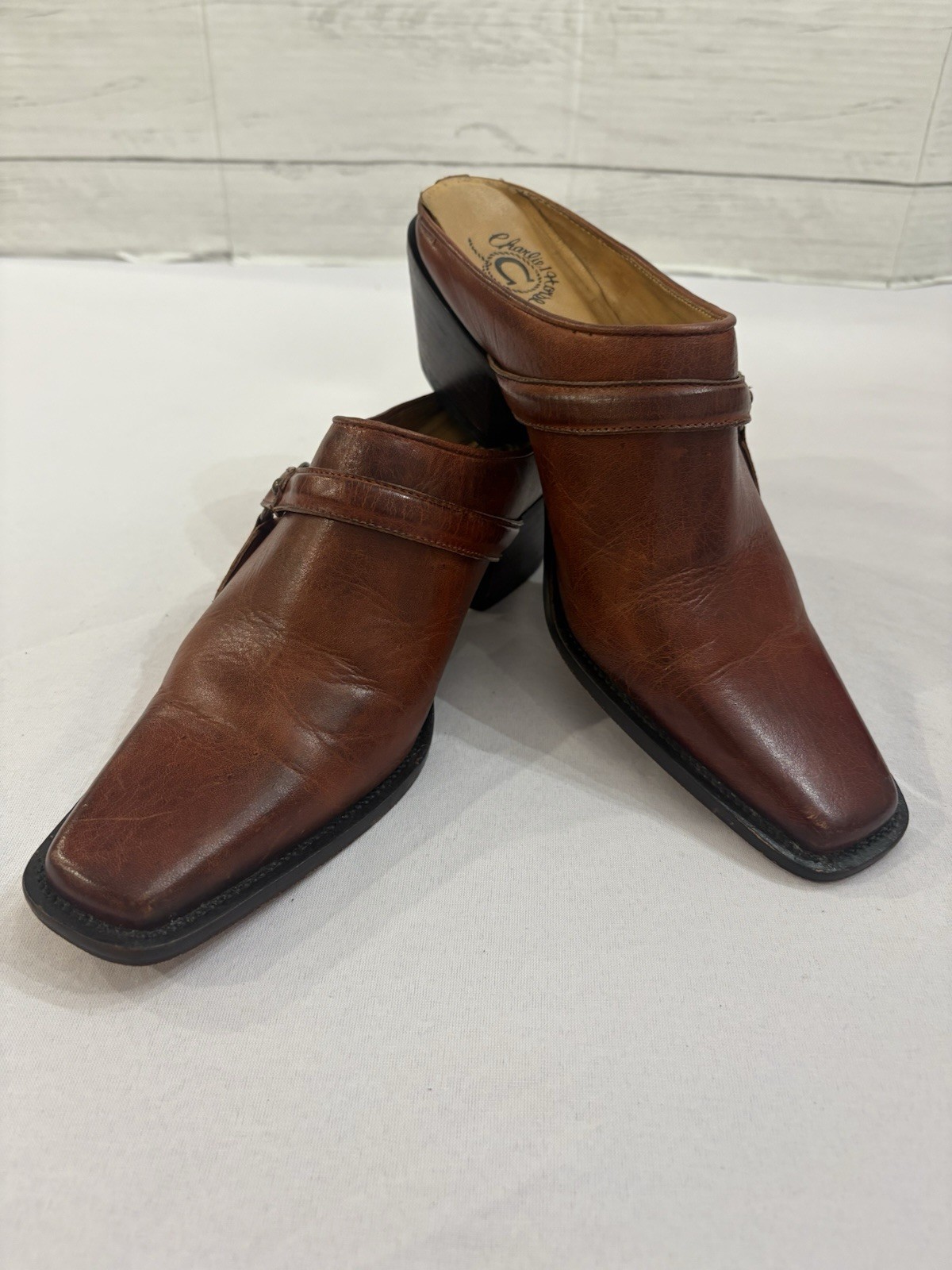 CHARLIE 1 HORSE LEATHER SLIP ON MULE BRAZILIAN WESTERN SHOES SZ 7.5 B