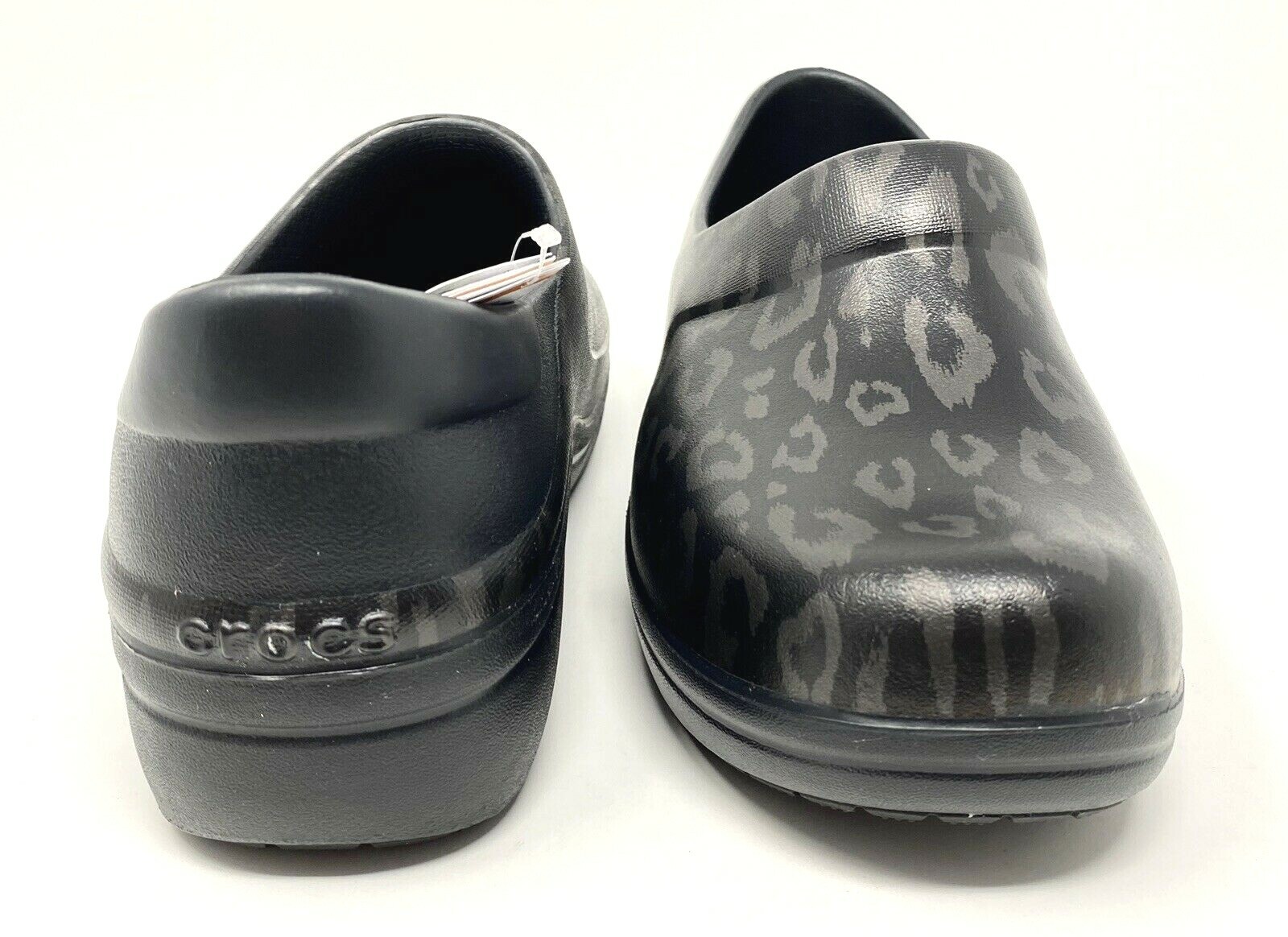 Crocs Felicity Graphic Leopard Print Clog Black & Gray Womens size 6 NEW