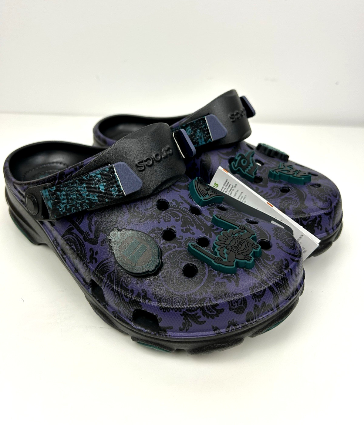 Disney Haunted Mansion Crocs Shoes Womens 9 Mens 7 Purple Black Wallpaper Clogs