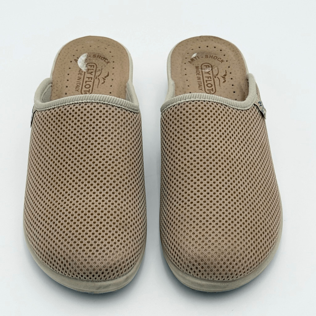 Fly Flot Womens Beige Slip-On Mule Shoes Cloth Slippers – US Size 8-8.5 / EU 39